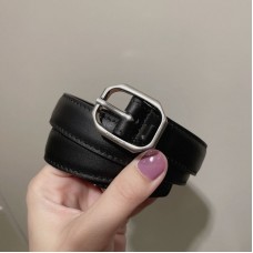 Replica Ysl FrameBuckle Thin Belt in Black with Silver