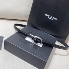 Replica Ysl Oval Buckle Thin Belt in Black with Silver Hardware