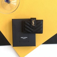 Replica Ysl Cassandre Matelasse Business Card Case in Black with Gold Hardware