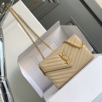 Replica Ysl Chain Wallet in Cream