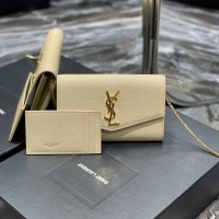 Replica Ysl Uptown Chain Wallet In Beige