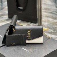 Replica Ysl Uptown Chain Wallet In Black and White