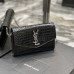 Replica Ysl Uptown Chain Wallet In Crocodile Embossed Shiny Leather with Silver Hardware