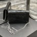 Replica Ysl Uptown Chain Wallet In Crocodile Embossed Shiny Leather with Silver Hardware