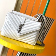 Replica Ysl Medium College Handbags in White with Silver Hardware