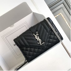 Replica Ysl Small Envelope Bag in Black with Silver Hardware