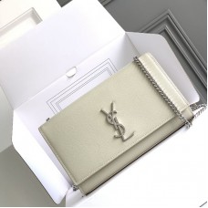 Replica Ysl Medium Kate Bag  in White with Silver Hardware