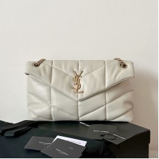 Replica Ysl Medium Puffer Bag white with gold hardware