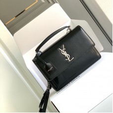 Replica Ysl Sunset Top Handle Flap Bag in Black with Silver Hardware